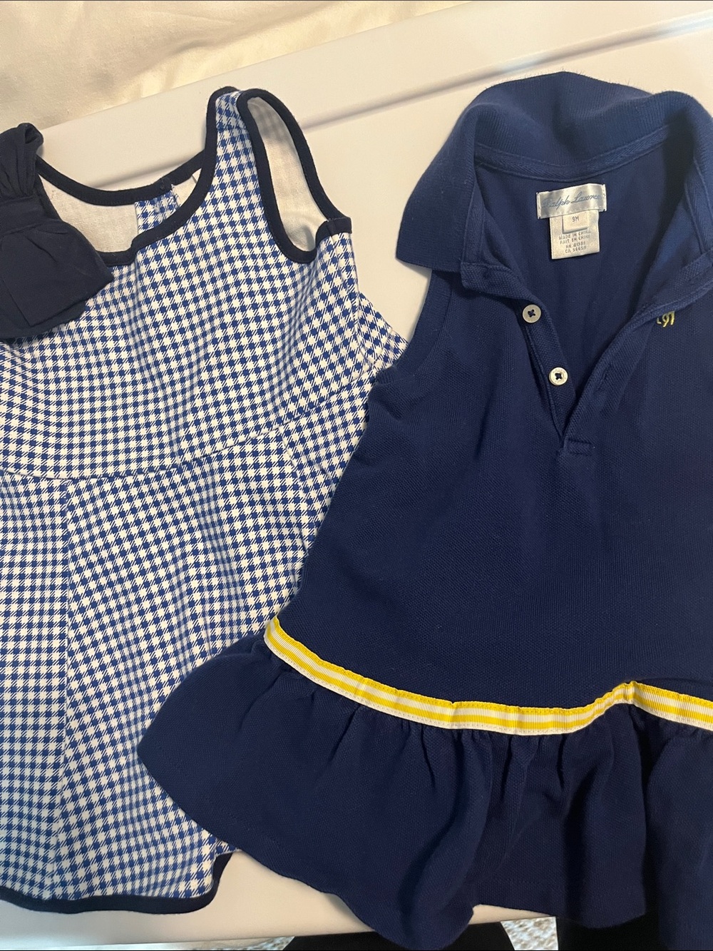 Ralph Lauren Navy Polo Shirt Dress and Janie & Jack blue check 8 months